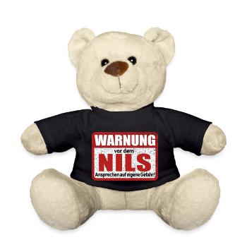 Nils Name Lustiges Warnschild - Teddy - Schwarz - Vorne