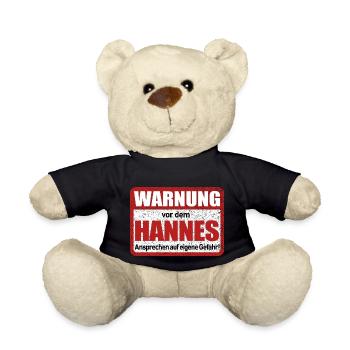 Hannes Name Lustiges Warnschild - Teddy - Schwarz - Vorne