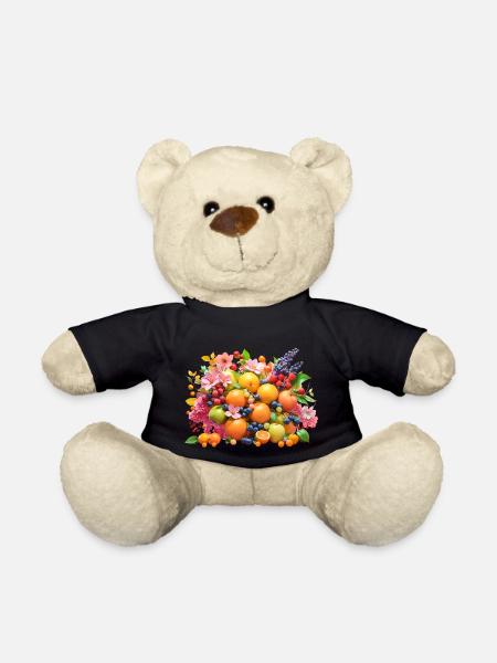 Früchte und Blüten - Teddy - Schwarz