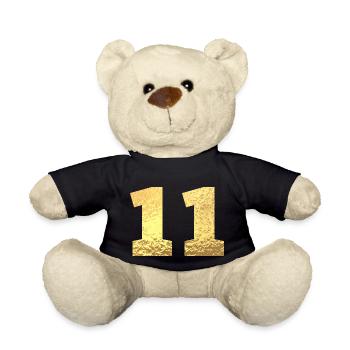 Numéro 11 paillettes doré - 11e anniversaire - Nounours - noir - Devant