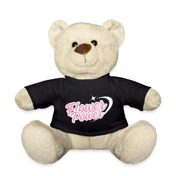 Flower Power - Retro font in pink with star - Teddy Bear - black - Front