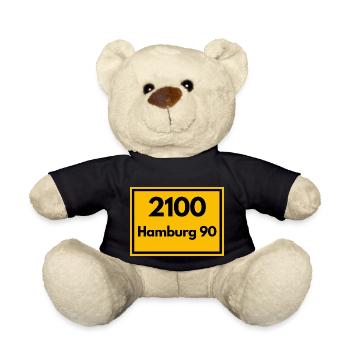 Place sign - then retro old zip code 2100 HAMBURG 90 - Teddy Bear - black - Front