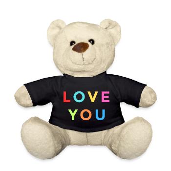 Colorful LOVE YOU Design – Rainbow Letters - Teddy Bear - black - Front