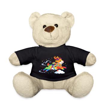 Buntes fliegendes Rentier – Fröhliches Wintermotiv - Teddy - Schwarz - Vorne