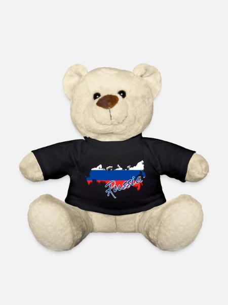 Karte mit der Flagge Russlands, ich liebe Russland - Teddy - Schwarz