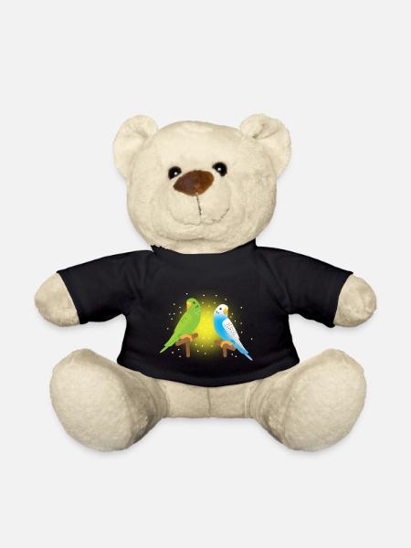 two cute green and blue budgies budgerigar - Teddy Bear - black
