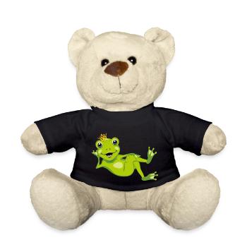 Smiling happy frog with a crown on his head - Teddy Bear - black - Front