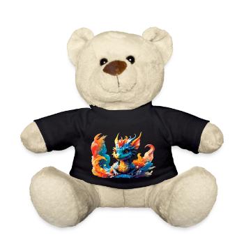 dragon, fire, child, blue, horns, boy, friend - Teddy Bear - black - Front