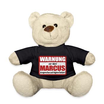 Marcus Name Lustiges Warnschild - Teddy - Schwarz - Vorne