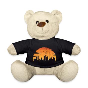 Sunset City Skyline Silhouette - Teddy Bear - black - Front