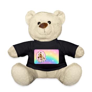 Pferd mit Blumen und Glitter Regenbogen  - Teddy - Schwarz - Vorne