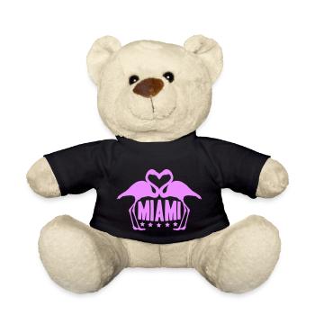 Miami USA 2 Flamingos Herz Vögel Amerika Florida - Teddy - Schwarz - Vorne
