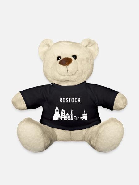 Rostock Schriftzug und Skyline - Teddy - Schwarz