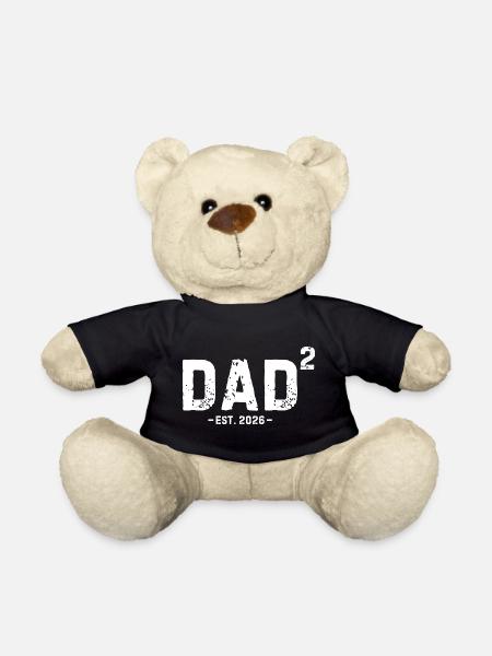 Papa Quadrat Est 2026 Zweiter Vater von zwei Kindern - Teddy - Schwarz
