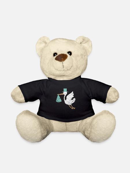 Birth pregnant baby son stork gift baptism - Teddy Bear - black