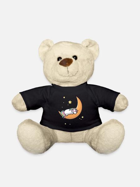 Unicorn sleeps on the crescent - Teddy Bear - black