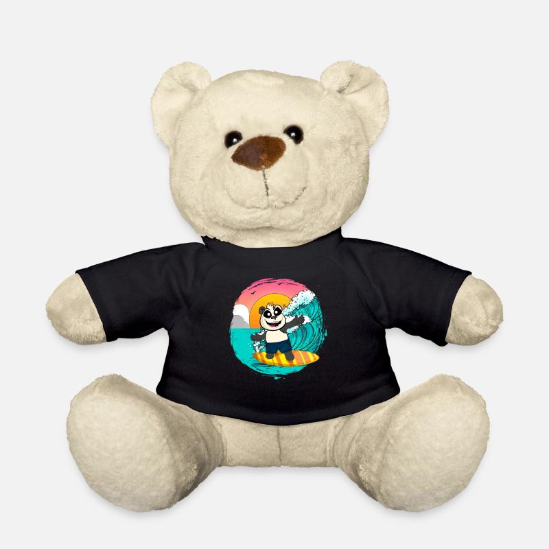 Panda Riding ein Surfbrett Wellen fangen - Teddy - Schwarz