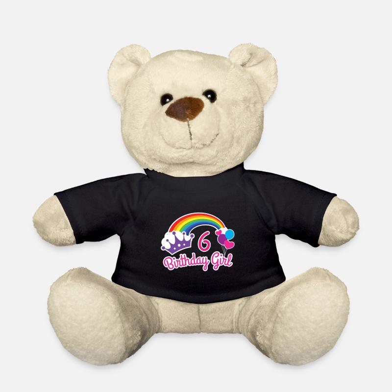 Mädchen Regenbogen Prinzessin 6. Geburtstag Shirt - Teddy - Schwarz