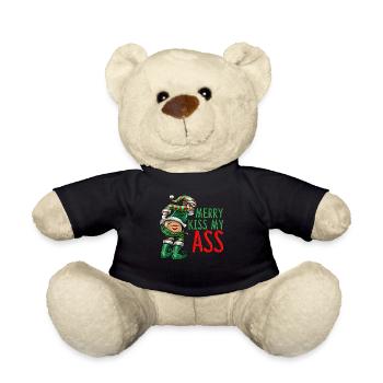 Merry Kiss My Ass Anti Weihnachten Spruch Geschenk - Teddy - Schwarz - Vorne