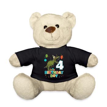 4 Year Old Kids Birthday Boy Party T Rex Dinosaur - Teddy Bear - black - Front