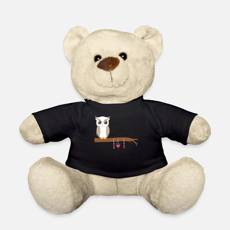 Eule - Uhu - Kauz - Eulen T-Shirt - Herzen - Teddy - Schwarz