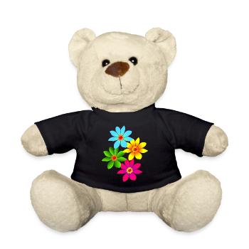 colorful flowers, blossoms, colorful bouquet of flowers - Teddy Bear - black - Front