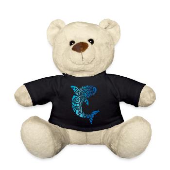 Tribal shark Hawaii vacation beach gift tattoo - Teddy Bear - black - Front