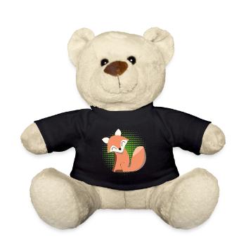 Happy fox with green halftone gift - Teddy Bear - black - Front