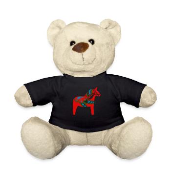 Schwedisches Dalapferd grafisches rotes Dalecarlian Pferd - Teddy - Schwarz - Vorne
