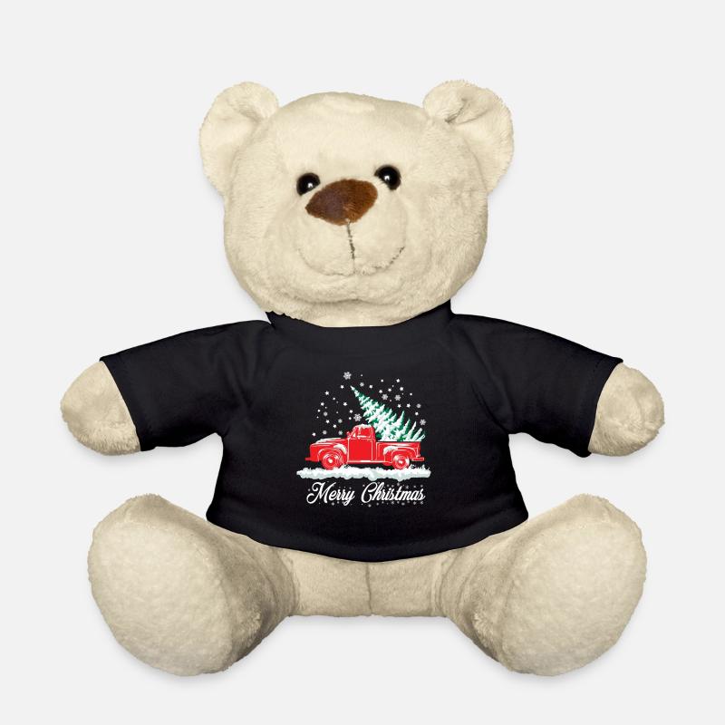Roter Schnee-LKW und Weihnachtsbaum - nostalgisches Weihnachten - Teddy - Schwarz