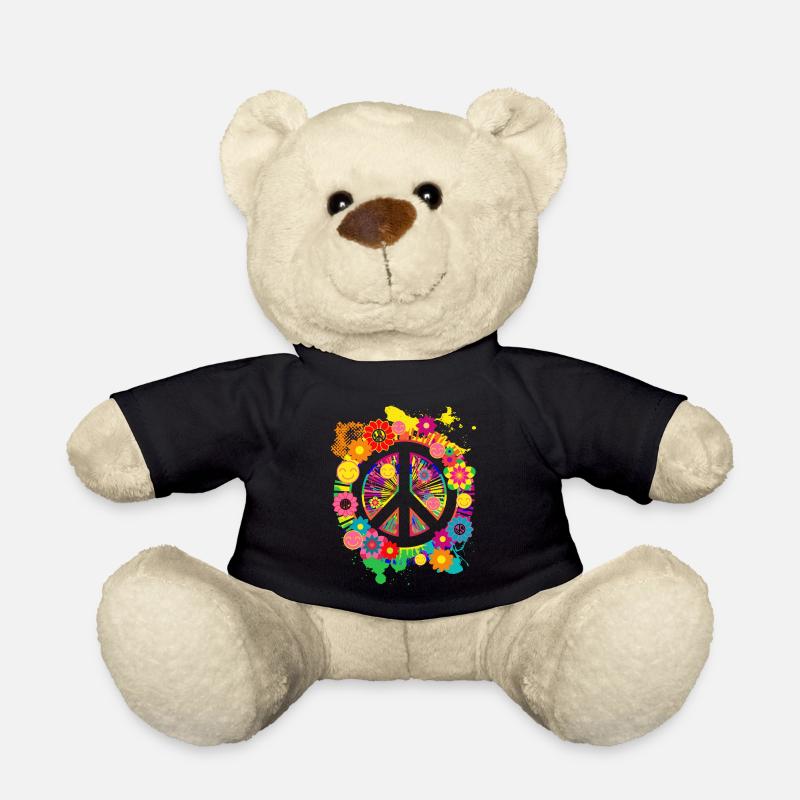 Peace Sign Hippie 70's Gift Item - Teddy Bear - black