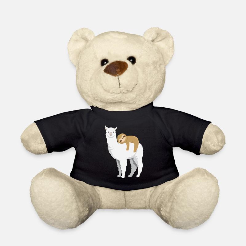 Llama Alpaca Sloth Sleeps On Llama Funny Sweet - Teddy Bear - black
