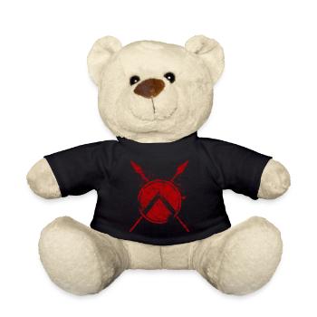 Sparta fighter with shield and spear - used look - Teddy Bear - black - Front