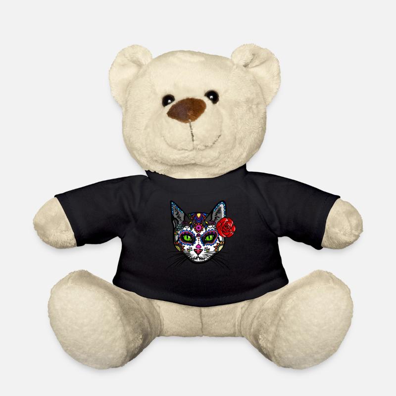 Sugar Skull Calavera Mexico Skull Zombie Cat - Teddy Bear - black