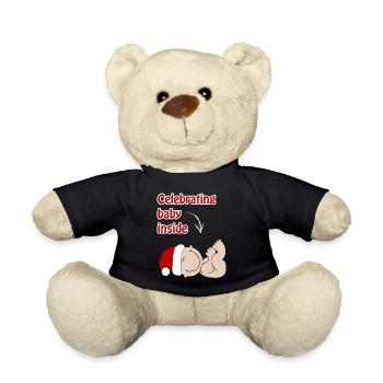 Pregnancy Christmas Baby T-Shirt Ladies - Teddy Bear - black - Front
