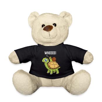 Cute & Funny Snail Riding on Turtle Yelling Wheee! - Teddy Bear - black - Front