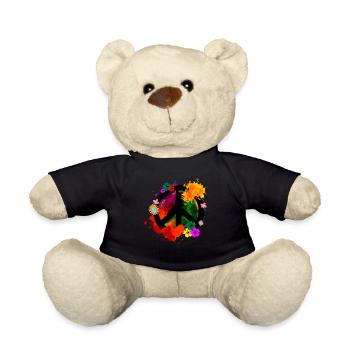 Friedensschild Blumen Retro Böhmische 60er Jahre - Teddy - Schwarz - Vorne
