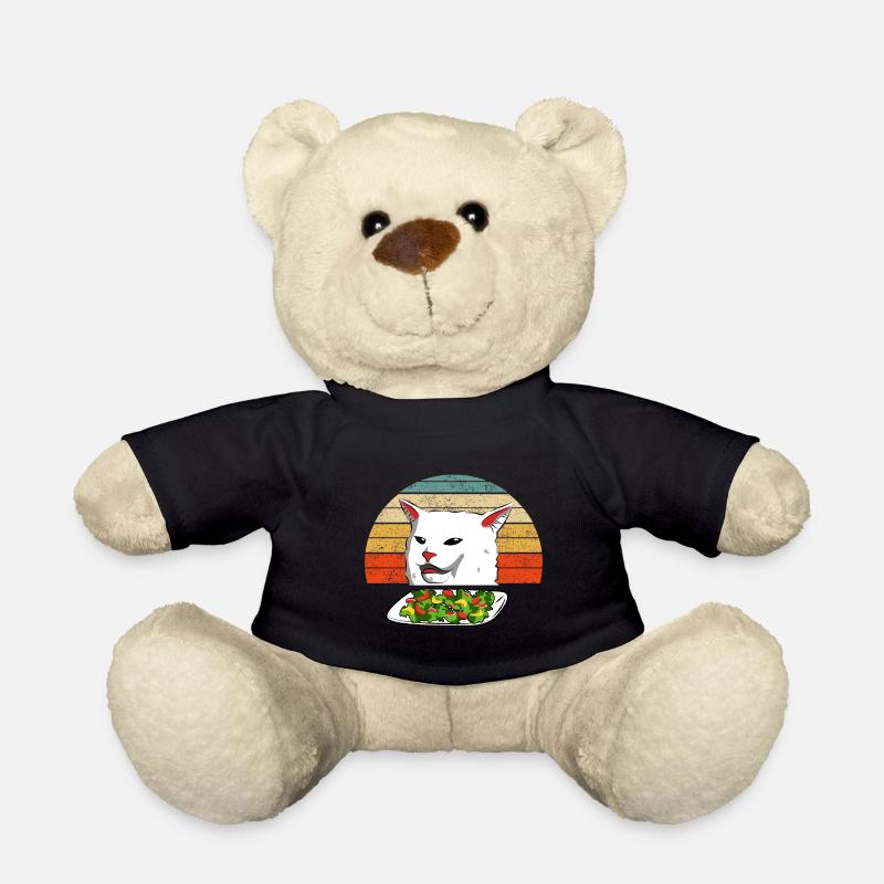 Cat Meme Woman, die bei Tisch Abendessen-Weinlese kreischt - Teddy - Schwarz
