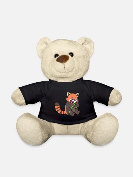 A red panda eats bamboo. - Teddy Bear - black
