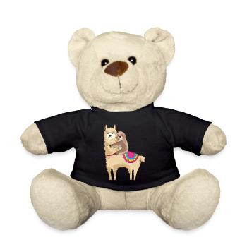 Sloth Riding Llama Hugging Animal Friends - Teddy Bear - black - Front
