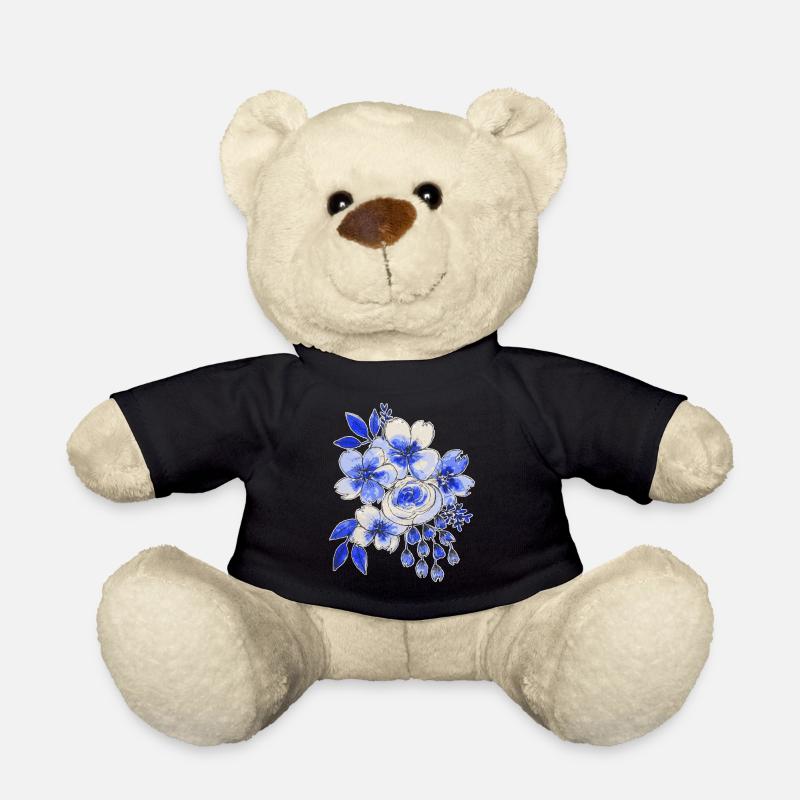 Blau-weißer Blumenstrauß - Teddy - Schwarz