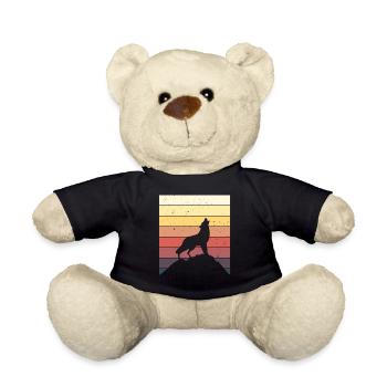 Retro Wolf Wolfshund Heulen Berge Geschenkidee - Teddy - Schwarz - Vorne