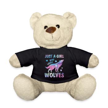 Mädchen, das Wölfe Aquarell-Liebhaber niedlich sternenklar liebt - Teddy - Schwarz - Vorne