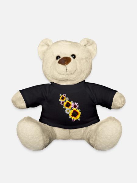 Blumenranke mit Sonnenblumen, Margeriten, Blumen - Teddy - Schwarz