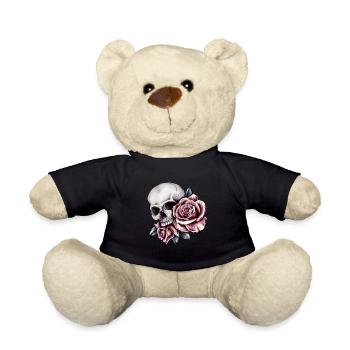 Totenkopf Rosen Vintage Antik Bunt Pirate Atlantik - Teddy - Schwarz - Vorne