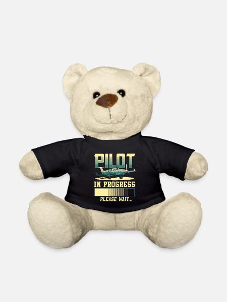 Pilot In Progress Please Wait Airplane Pilot - Teddy Bear - black