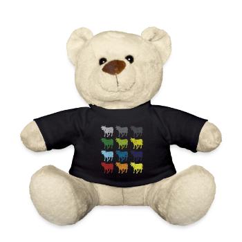 Neon Pop Art Retro Cow Farmer Gift - Teddy Bear - black - Front