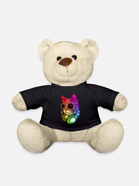 Bunte Musik Katze Kopfhörer Raver Tier - Teddy - Schwarz
