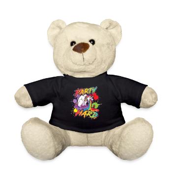 Party Hard Einhorn Unicorn kotzen Regenbogen Glück - Teddy - Schwarz - Vorne