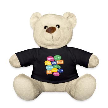 Colorful "Hello" speech bubble design, many languages - Teddy Bear - black - Front